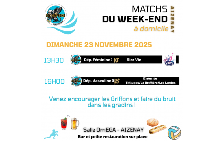 Matchs à domicile du dimanche 23 novembre 2025